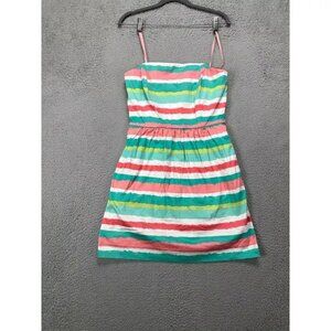 Vineyard Vines Dress Womens 4 Green Multi Striped Spaghetti Strap Mini Ladies
